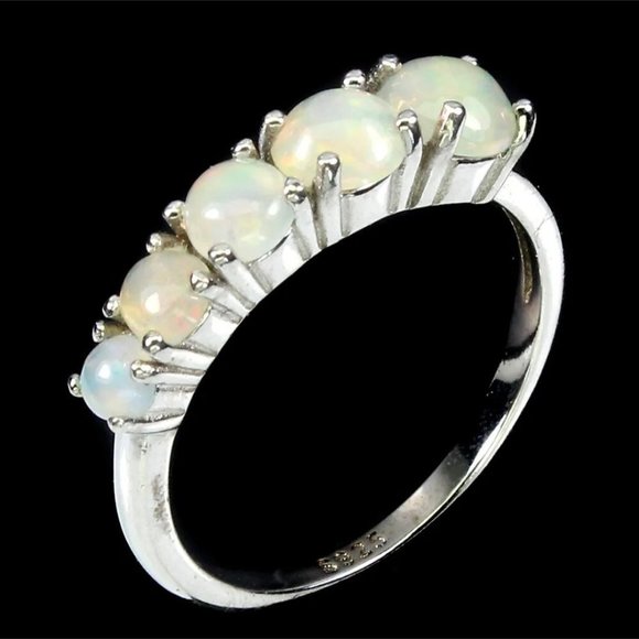 Opal Ring, Dainty Ring Silver, Gemstone Stackable Ring, Birthstone Promise Ring - Picture 2 of 5